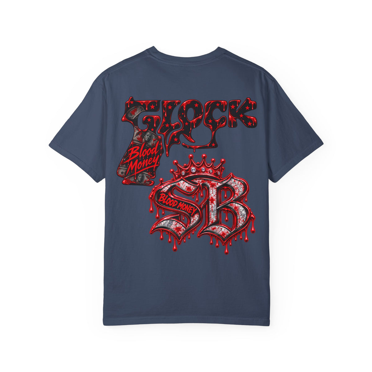 Unisex Garment-Dyed T-SHIRT-BLOOD MONEY GLOCK/SB LOGO/MASK LOGO-SCUMMIEBEARZ™