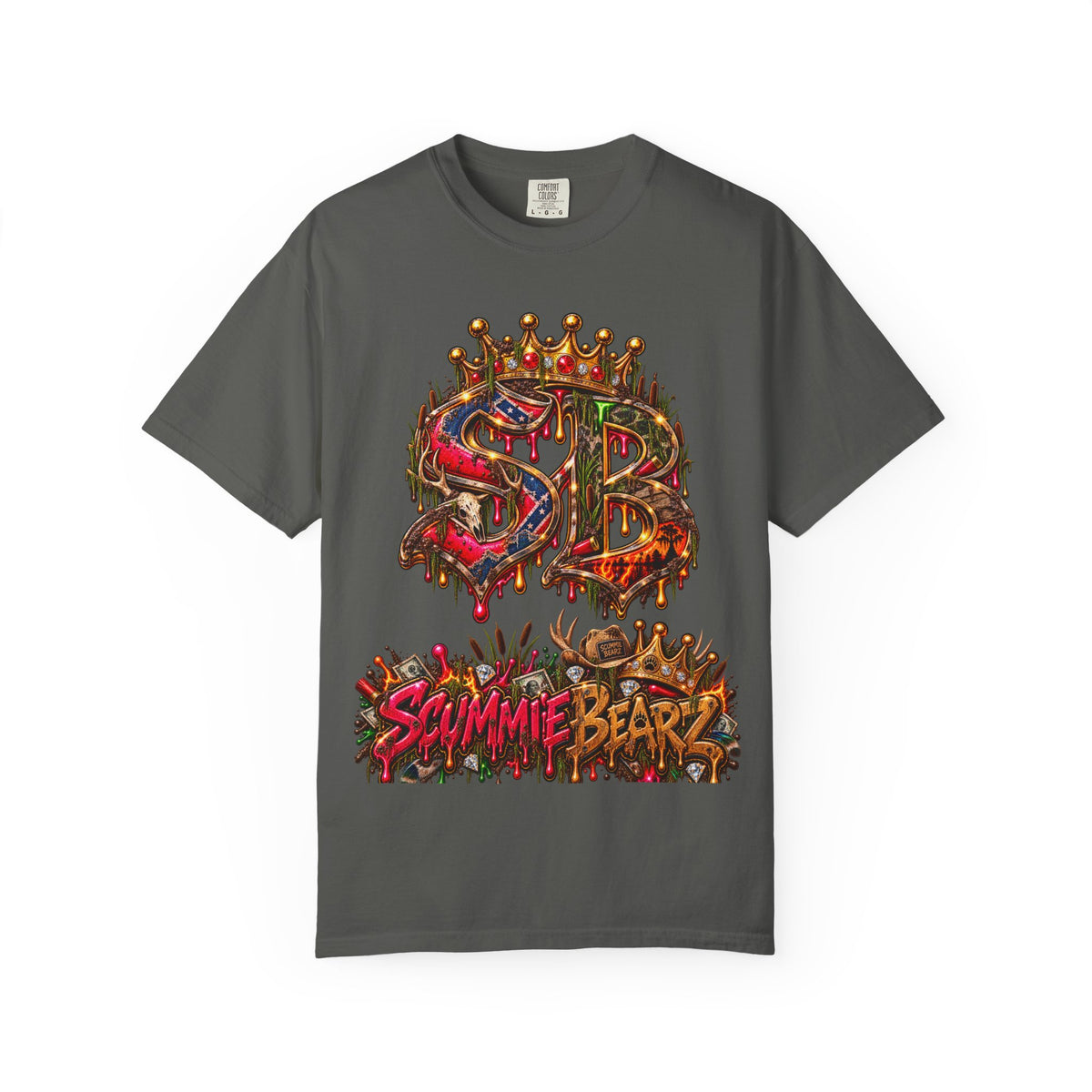 Unisex Garment-Dyed T-shirt--HILLBILLY DEAD OR RICH/SB CROWN LOGO-SCUMMIEBEARZ™️