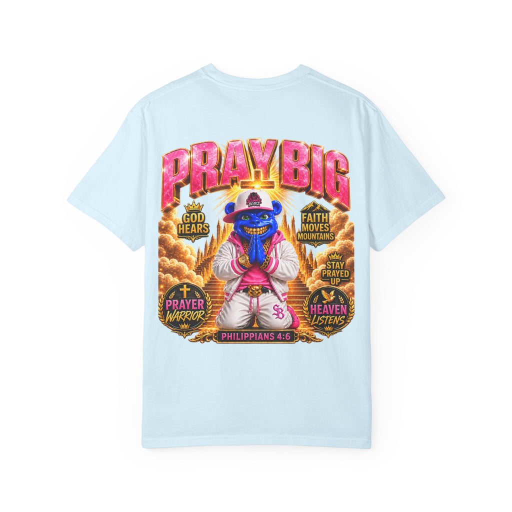 Unisex Garment-Dyed T-shirt-BLUE&PINK CROWN MASK LOGO PRAY BIG -SCUMMIEBEARZ™