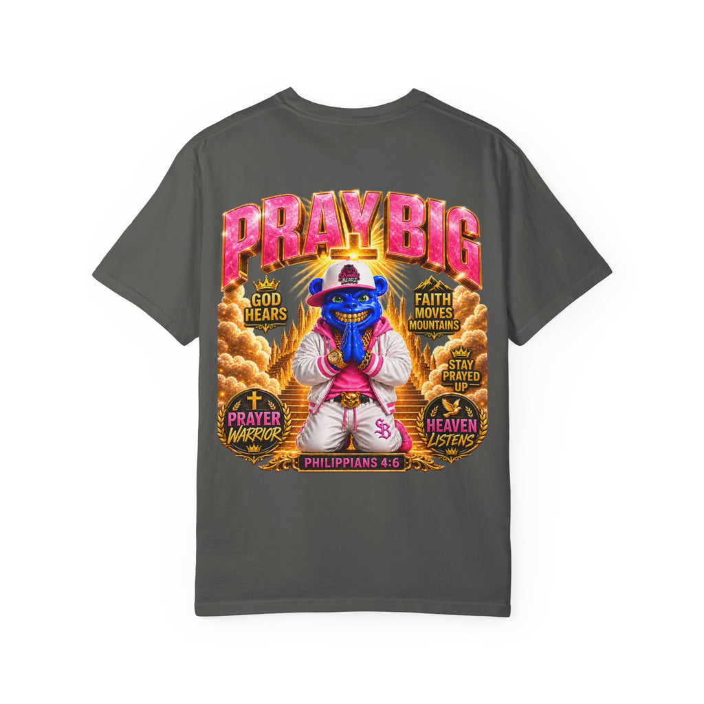 Unisex Garment-Dyed T-shirt-BLUE&PINK CROWN MASK LOGO PRAY BIG -SCUMMIEBEARZ™