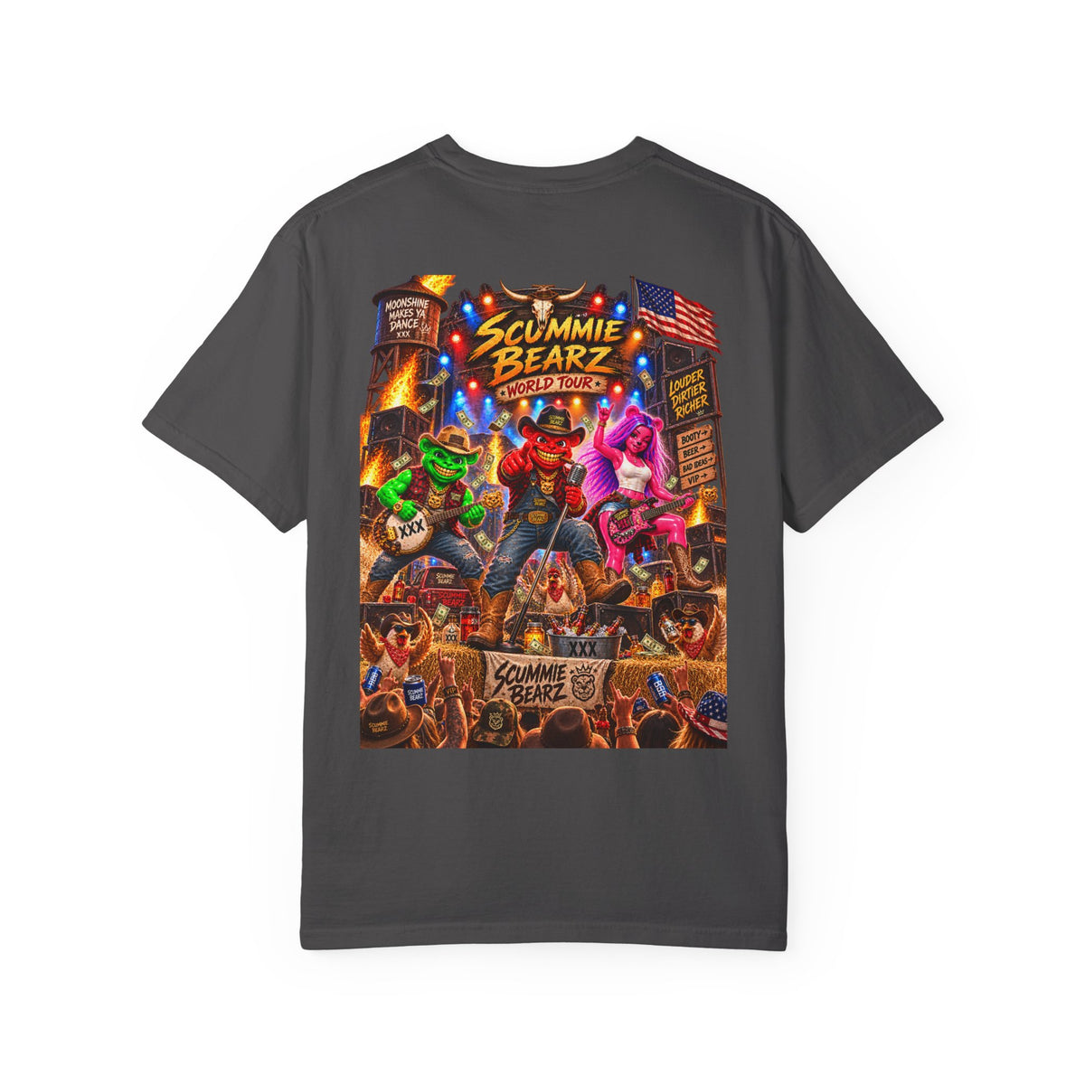 Unisex Garment-Dyed T-shirt--HILLBILLY WORLD TOUR/CROWN SB LOGO-SCUMMIEBEARZ™️