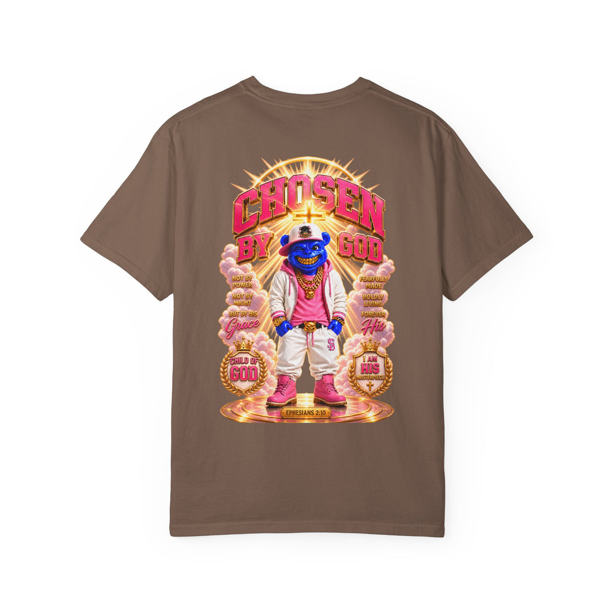 Unisex Garment-Dyed T-shirt-BLUE&PINK CROWN MASK LOGO CHOSEN BY GOD-SCUMMINGBEARZ™