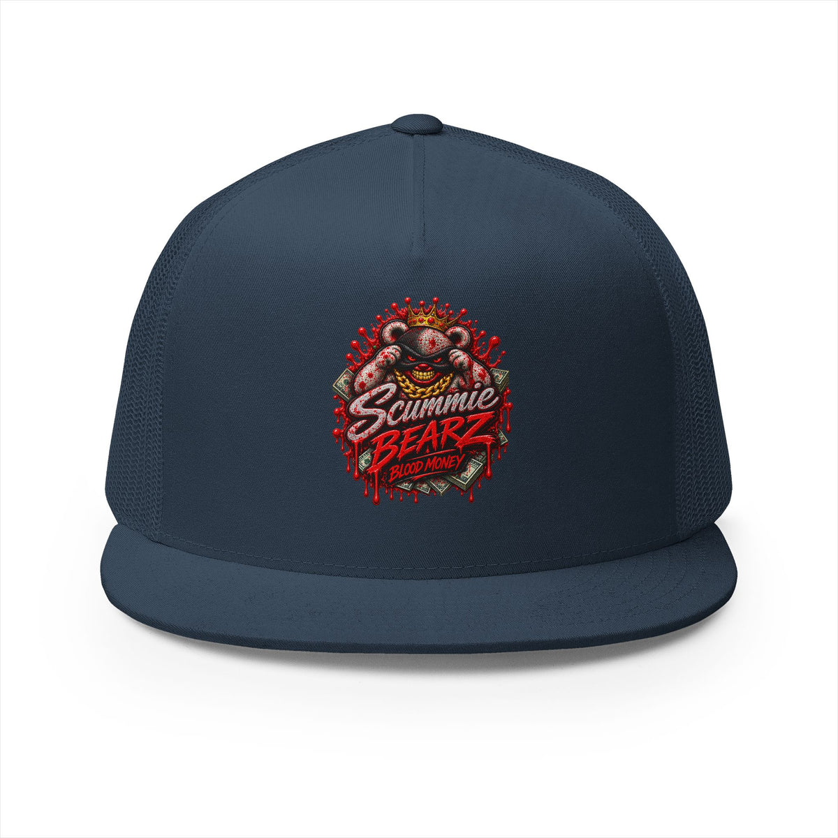5 Panel Trucker Cap-	RED BLOOD MONEY MASK LOGO-SCUMMIEBEARZ™