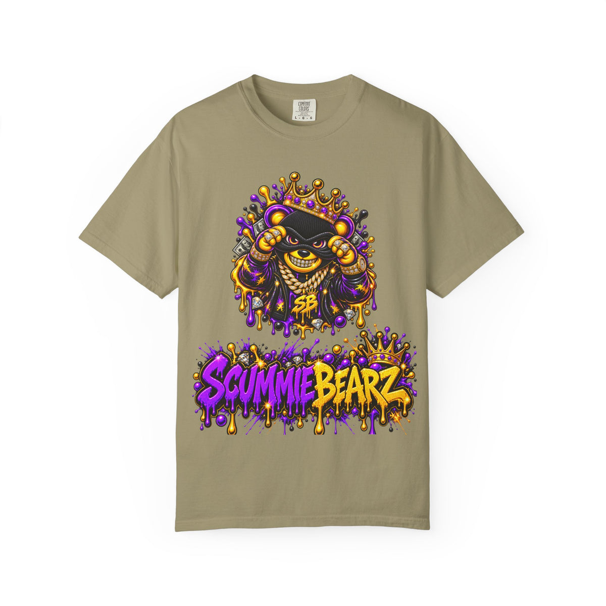 Unisex Garment-Dyed T-shirt-PURPLE&GOLD CROWN MASK LOGO GET SERVED CROWN SB LOGO-SCUMMIEBEARZ™