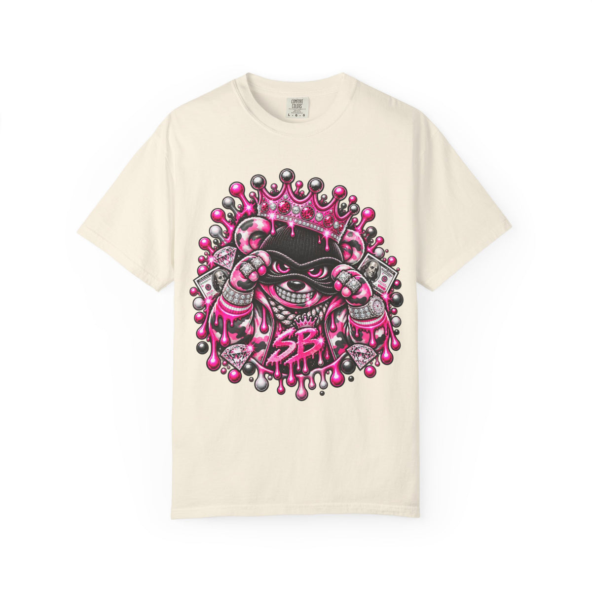 Unisex Garment-Dyed T-shirt-PINK CROWN MASK LOGO GLOCK -SCUMMIEBEARZ™