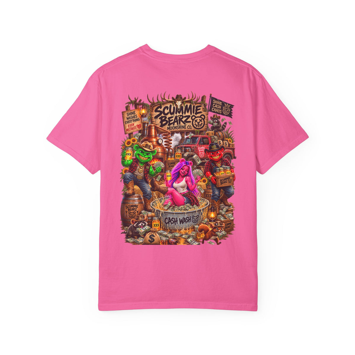 Unisex Garment-Dyed T-shirt-HILBILLYSCUMMIEBEARZ MOONSHINE/CROWN SB LOGO -SCUMMIEBEARZ™