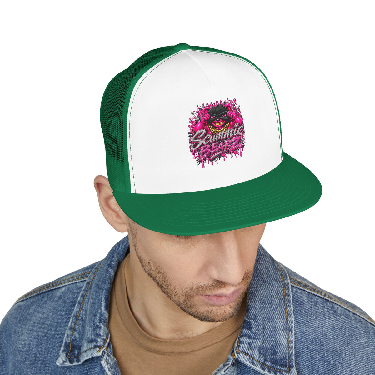 5 Panel Trucker Cap- PINK/SILVER MASK LOGO-SCUMMIEBEARZ™