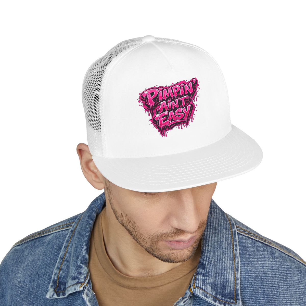 5 Panel Trucker Cap-PINK PIMPIN AINT EASY -SCUMMIEBEARZ™