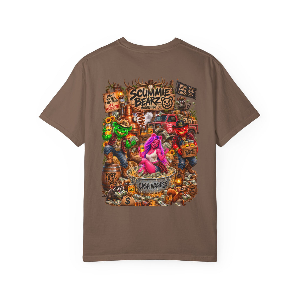 Unisex Garment-Dyed T-shirt-HILBILLYSCUMMIEBEARZ MOONSHINE/CROWN SB LOGO -SCUMMIEBEARZ™