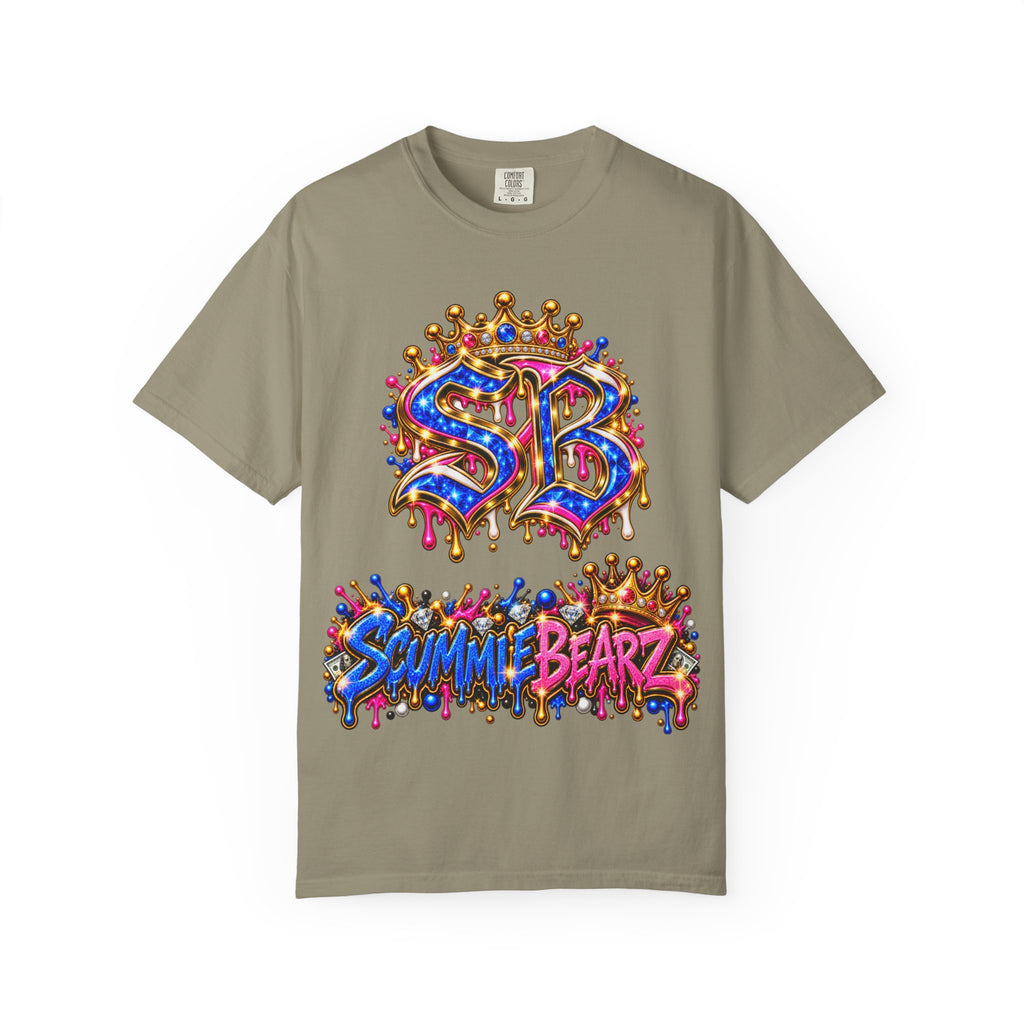 Unisex Garment-Dyed T-shirt-BLUE&PINK CROWN SB LOGO ARMED WITH FAITH-SCUMMIEBEARZ™