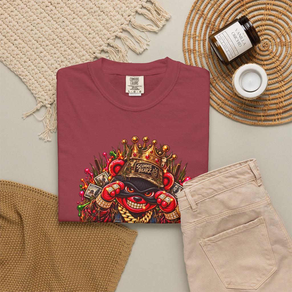 Unisex Garment-Dyed T-shirt-RED CROWN MASK LOGO HILLBILLY -SCUMMIEBEARZ™