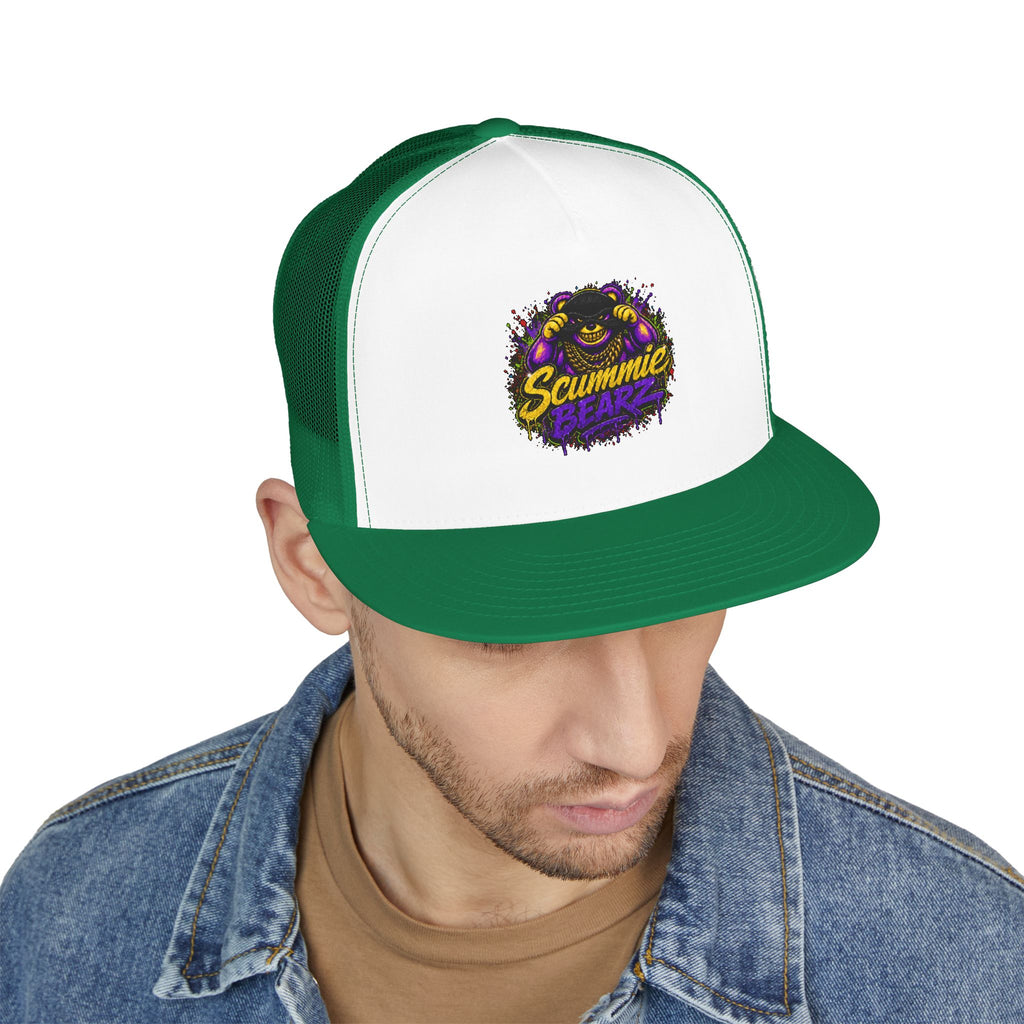 5 Panel Trucker Cap-GOLD/PURPLE MASK LOGO-SCUMMIEBEARZ™