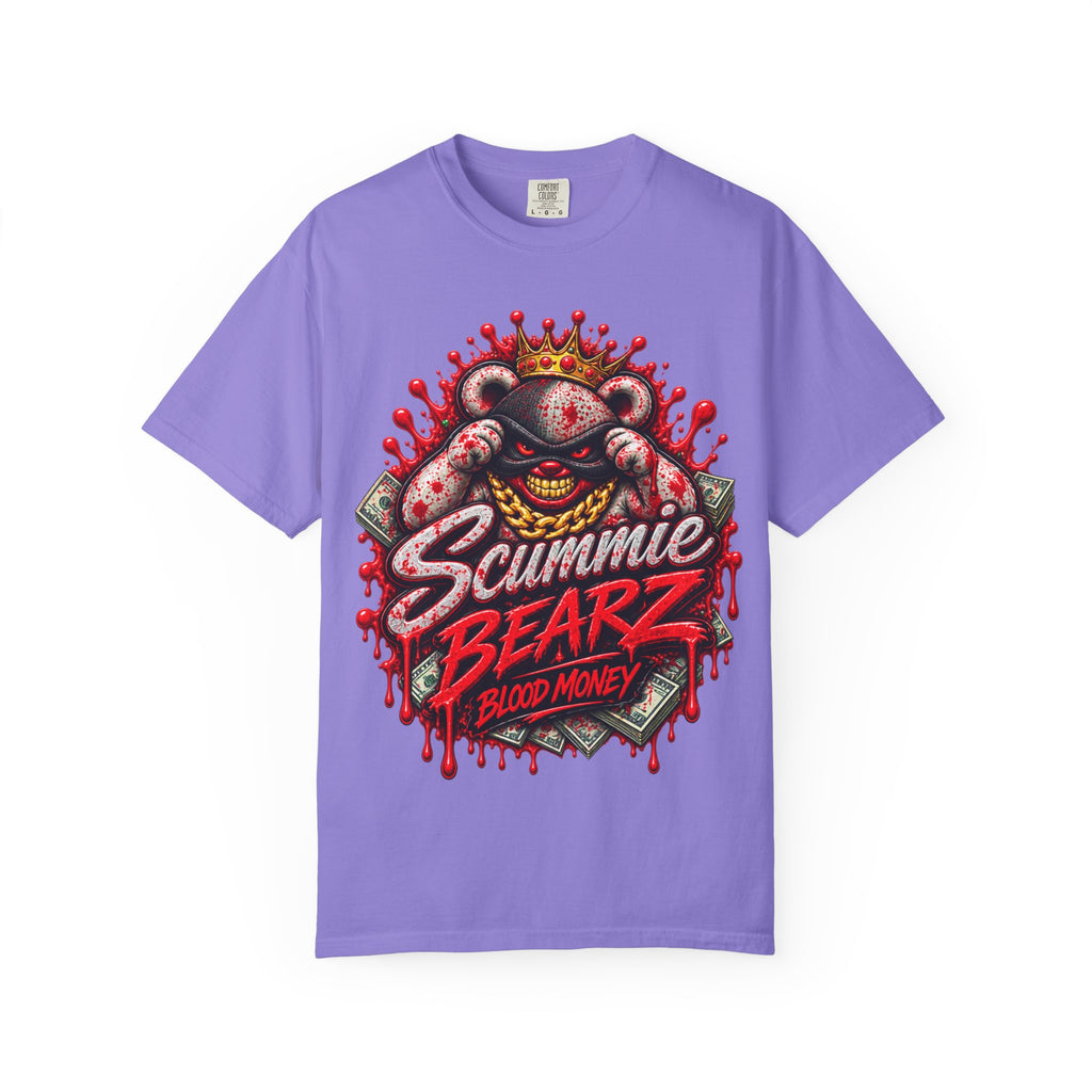 Unisex Garment-Dyed T-SHIRT-BLOOD MONEY GLOCK/SB LOGO/MASK LOGO-SCUMMIEBEARZ™