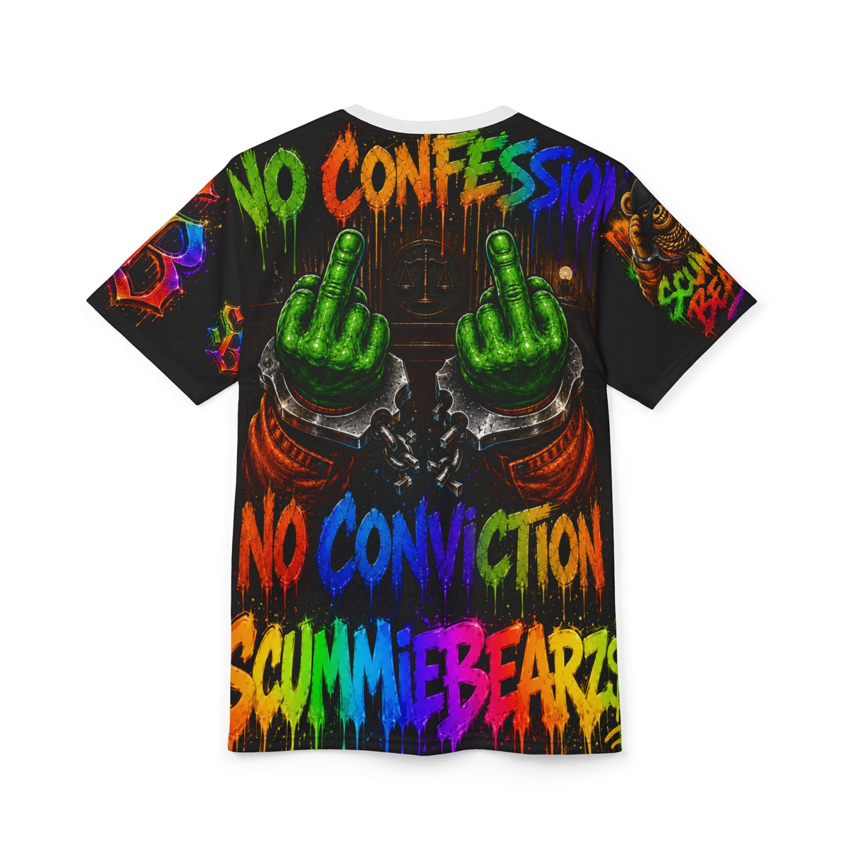 Unisex AOP Graphic T-Shirt - Court Is In Session™ No Confession No Conviction - SCUMMIEBEARZ™