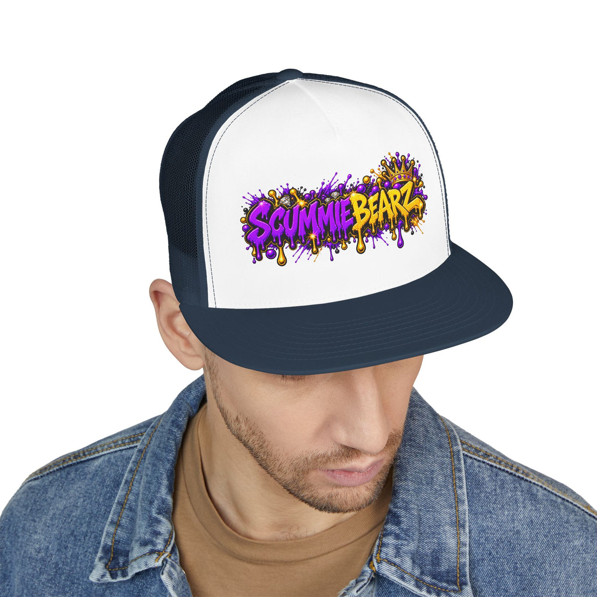 5 Panel Trucker Cap-PURPLE/GOLD SCUMMIEBEARZ LOGO-SCUMMIEBEARZ™