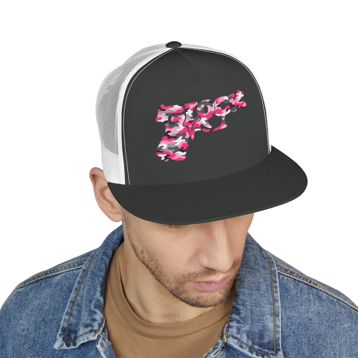 5 Panel Trucker Cap-PINK CAMOUFLAGE GLOCK LOGO-SCUMMIEBEARZ™️