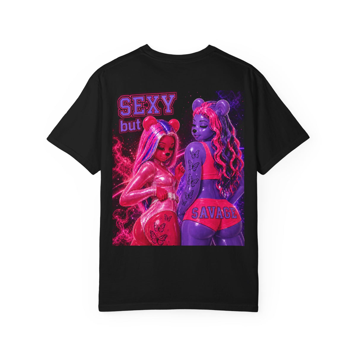 Unisex Garment-Dyed T-shirt SEXY BUT SAVAGE/PURPLE/VIOLET MASK LOGO-SCUMMIEBEARZ™