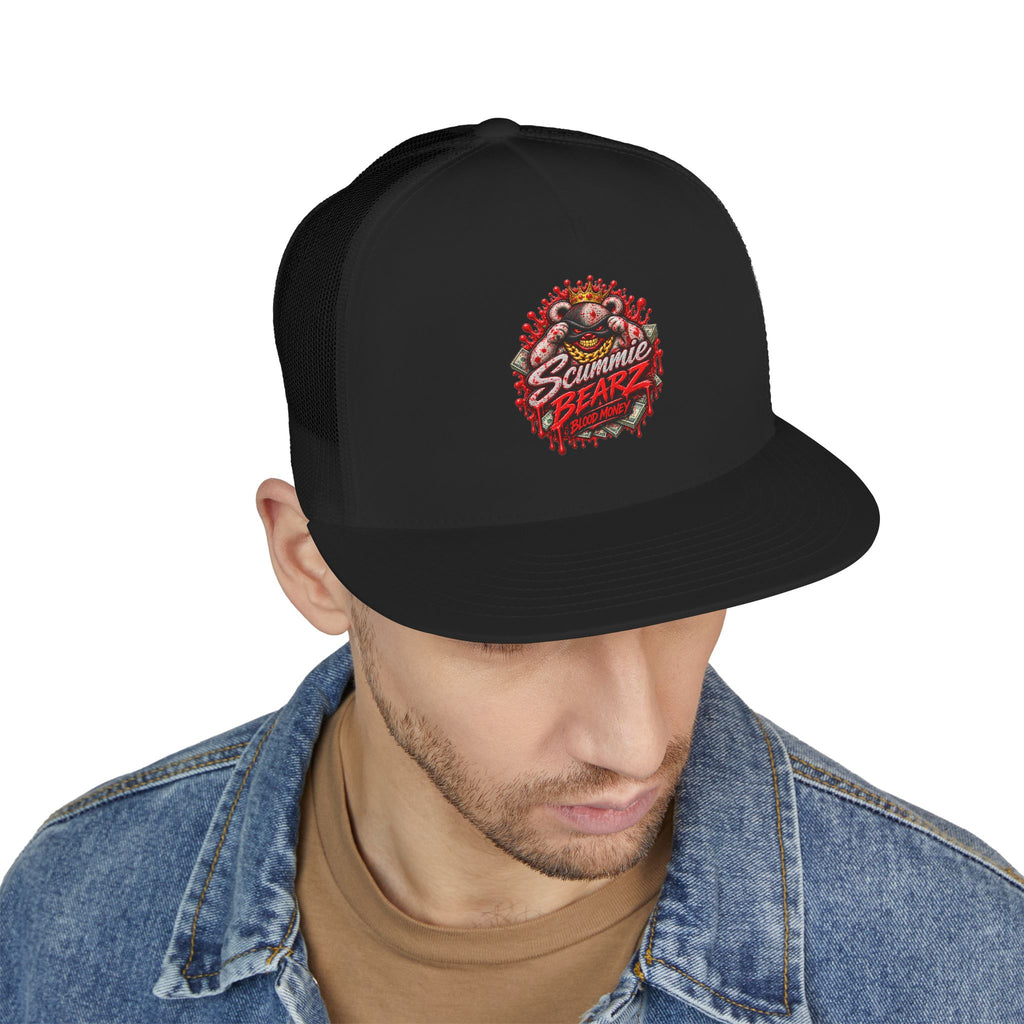 5 Panel Trucker Cap-	RED BLOOD MONEY MASK LOGO-SCUMMIEBEARZ™