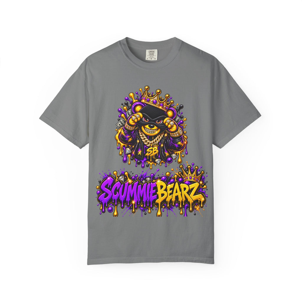 Unisex Garment-Dyed T-shirt-PURPLE&GOLD CROWN MASK LOGO GET SERVED CROWN SB LOGO-SCUMMIEBEARZ™