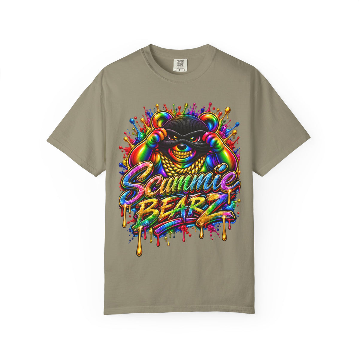 Unisex Garment-Dyed T-shirt-RAINBOW MASK LOGO GLOCK SB CROWN LOGO-SCUMMIEBEARZ™