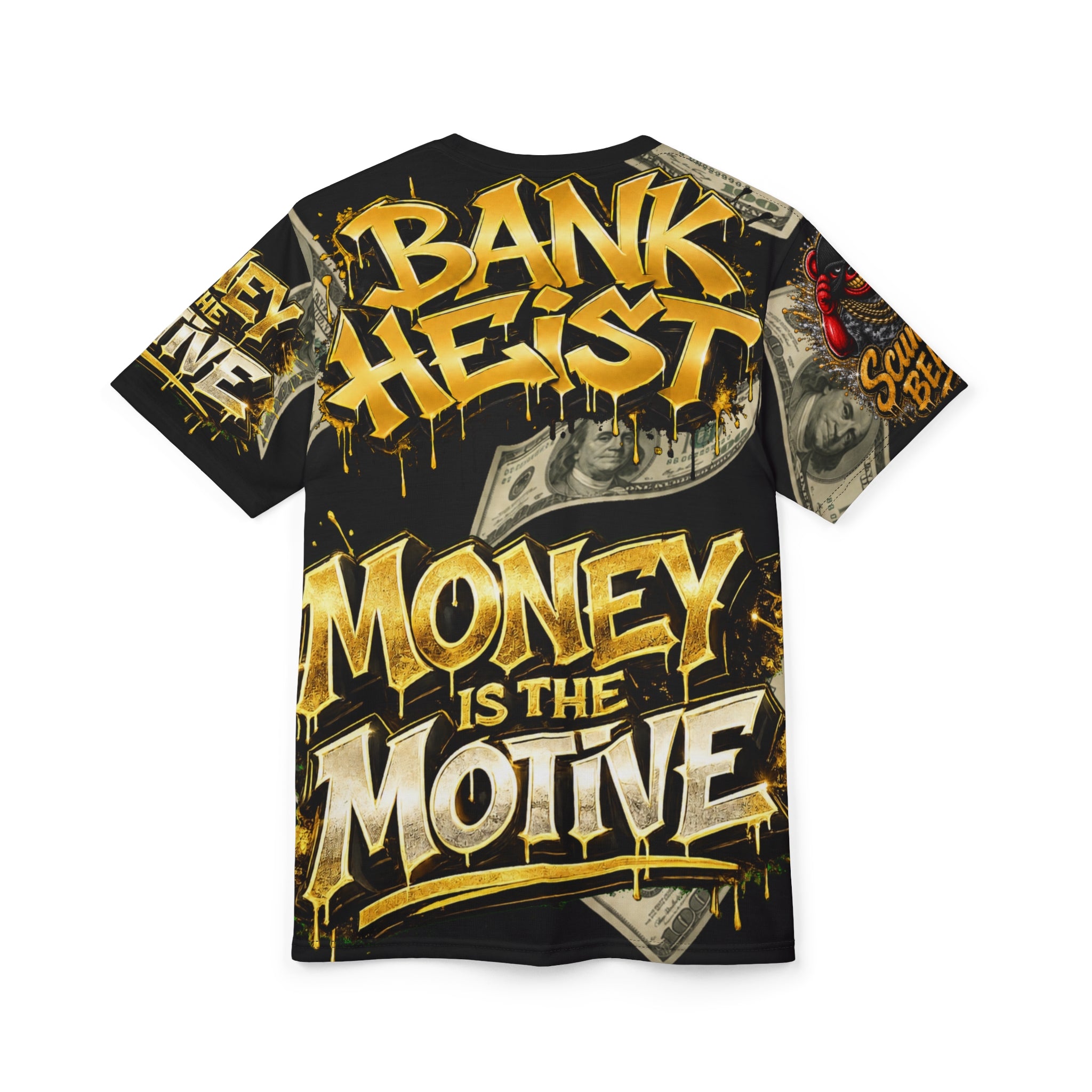 SCUMMIEBEARZ BANK HEIST – MONEY IS THE MOTIVE REMIX AOP Edition Unisex Streetwear Tee