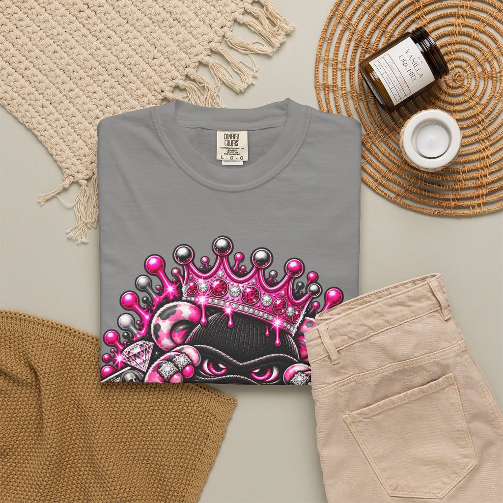 Unisex Garment-Dyed T-shirt-PINK CROWN MASK LOGO GLOCK -SCUMMIEBEARZ™