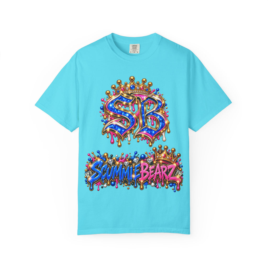 Unisex Garment-Dyed T-shirt-BLUE&PINK CROWN SB LOGO ARMED WITH FAITH-SCUMMIEBEARZ™
