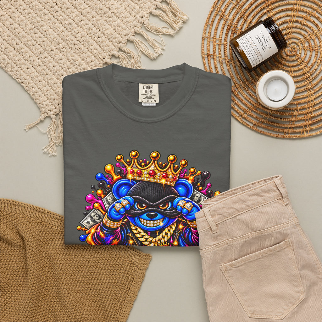 Unisex Garment-Dyed T-shirt-BLUE&PINK CROWN MASK LOGO MONEY GLOCK CROWN SB LOGO-SCUMMIEBEARZ™