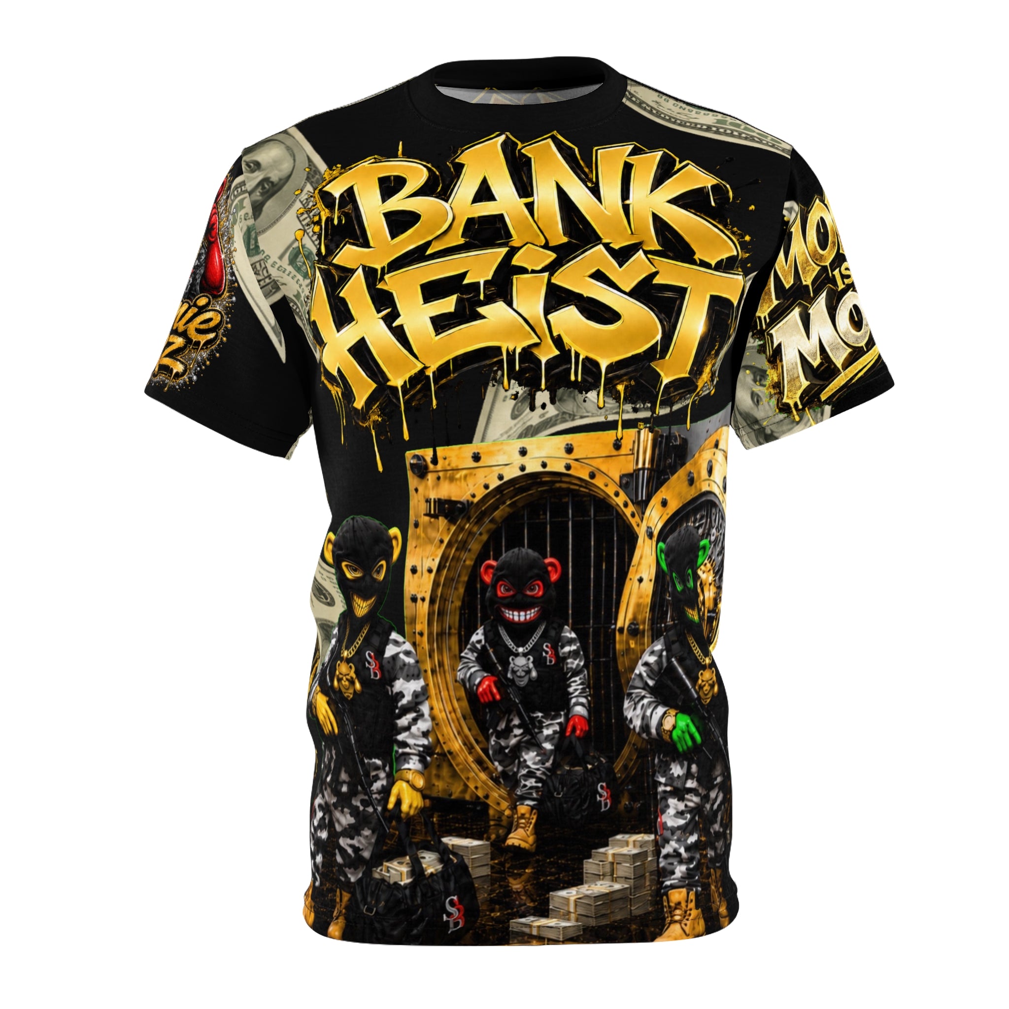SCUMMIEBEARZ BANK HEIST – MONEY IS THE MOTIVE REMIX AOP Edition Unisex Streetwear Tee