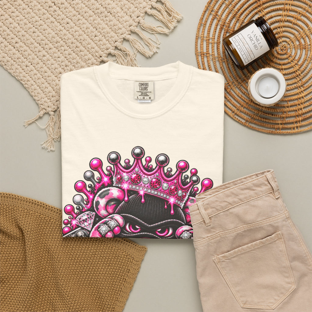Unisex Garment-Dyed T-shirt-PINK CROWN MASK LOGO GLOCK -SCUMMIEBEARZ™