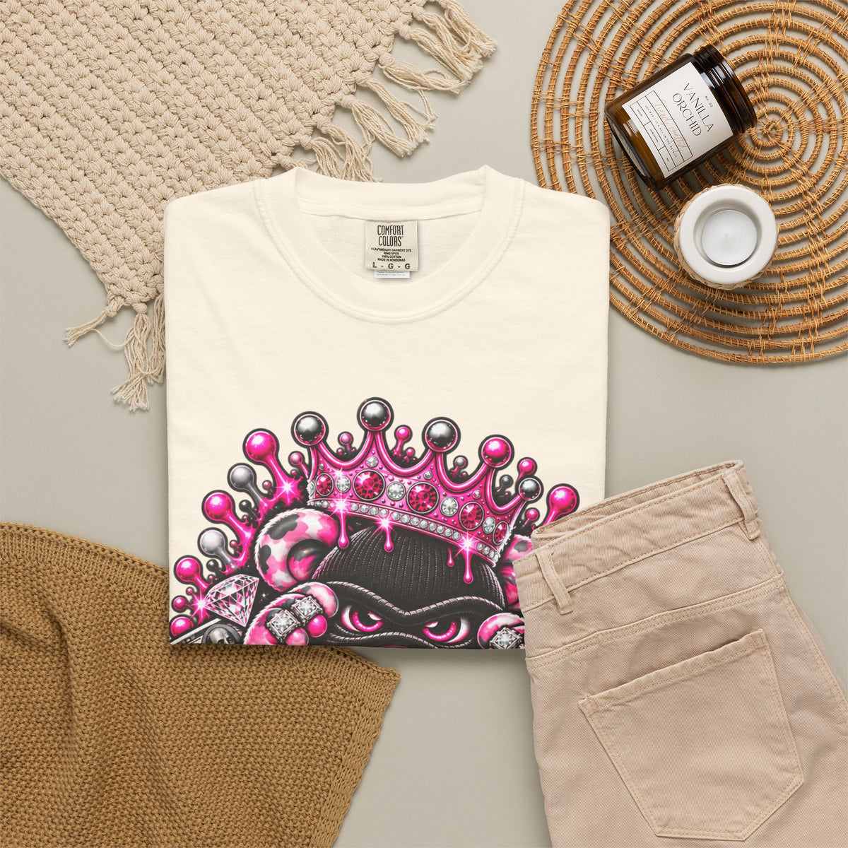 Unisex Garment-Dyed T-shirt-PINK CROWN MASK LOGO GLOCK -SCUMMIEBEARZ™