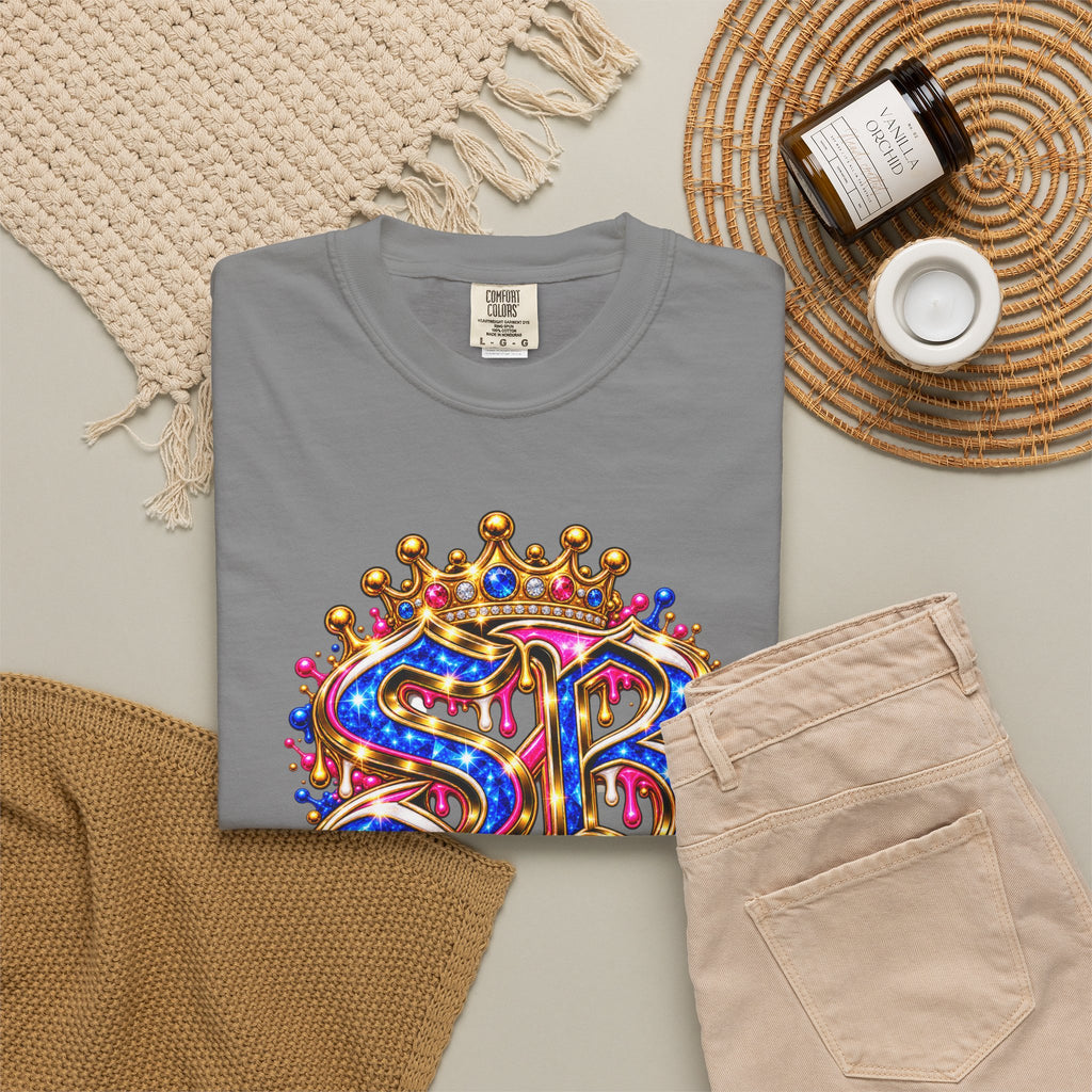 Unisex Garment-Dyed T-shirt-BLUE&PINK CROWN SB LOGO ARMED WITH FAITH-SCUMMIEBEARZ™