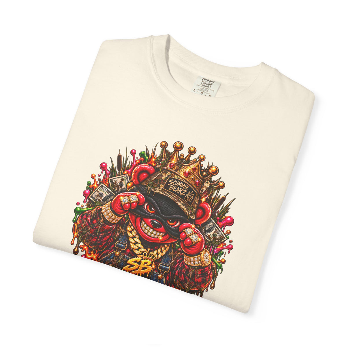 Unisex Garment-Dyed T-shirt-RED CROWN MASK LOGO HILLBILLY -SCUMMIEBEARZ™