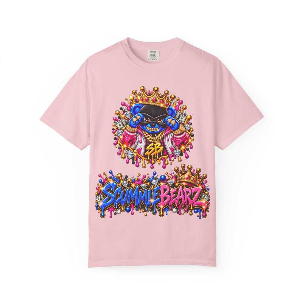 Unisex Garment-Dyed T-shirt-BLUE&PINK CROWN MASK LOGO PRAY BIG -SCUMMIEBEARZ™