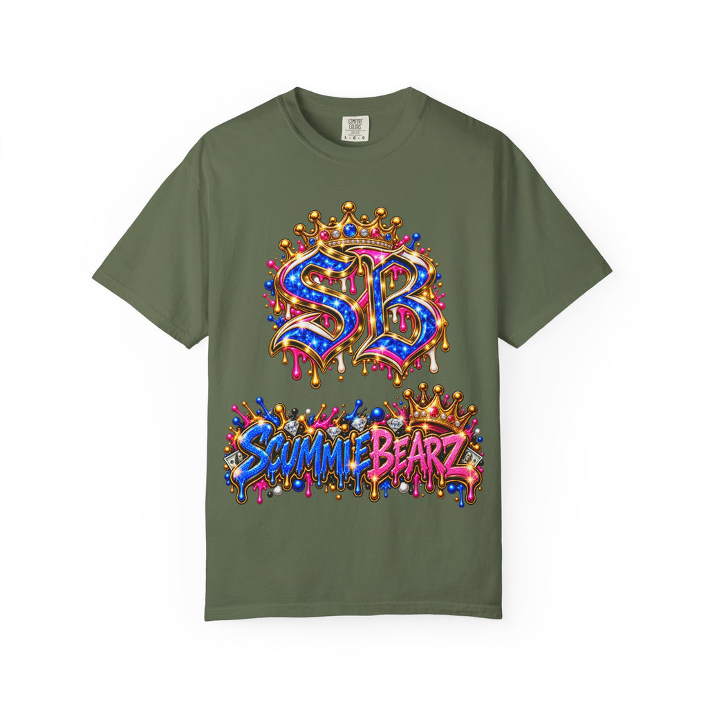 Unisex Garment-Dyed T-shirt-BLUE&PINK CROWN SB LOGO ARMED WITH FAITH-SCUMMIEBEARZ™