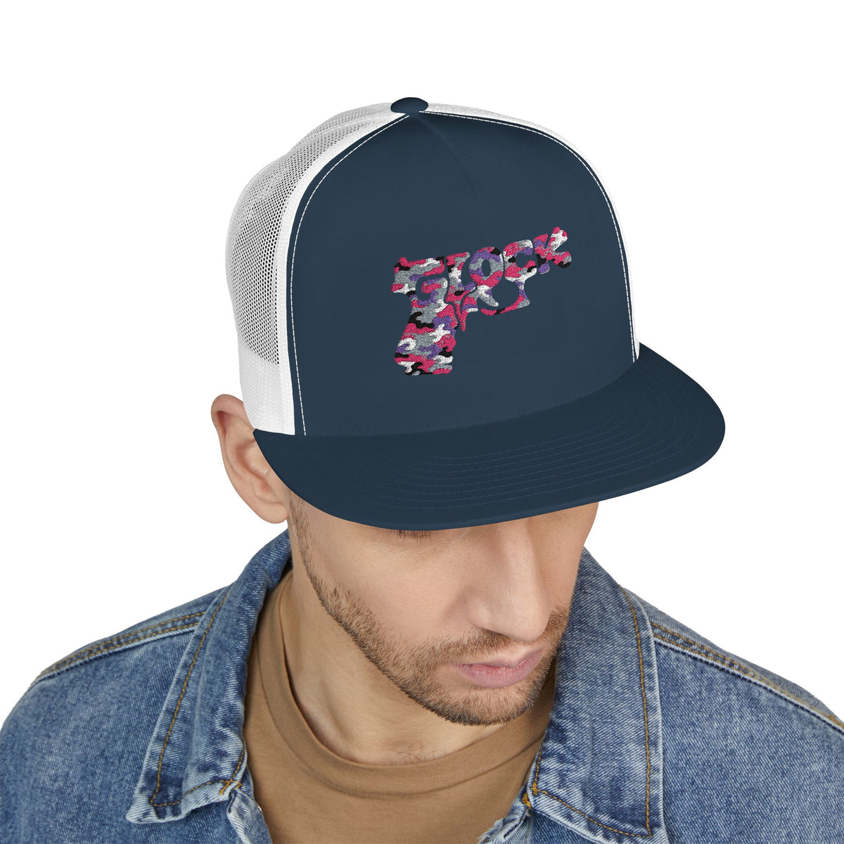 5 Panel Trucker Cap-PINK CAMOUFLAGE GLOCK LOGO-SCUMMIEBEARZ™️