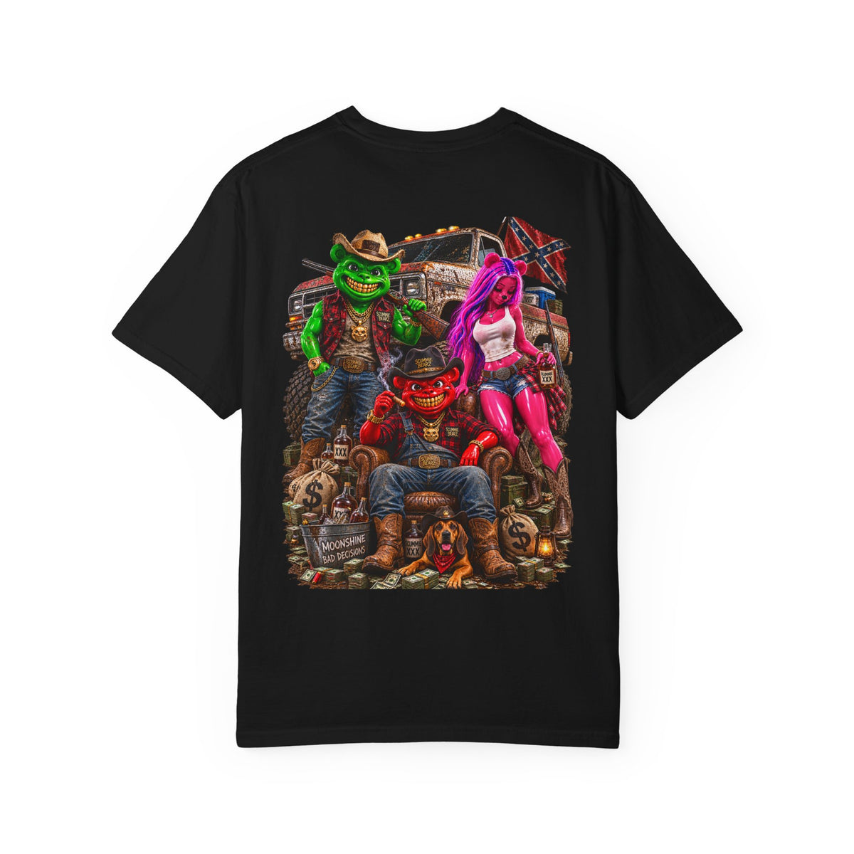 Unisex Garment-Dyed T-shirt-RED CROWN MASK LOGO HILLBILLY -SCUMMIEBEARZ™