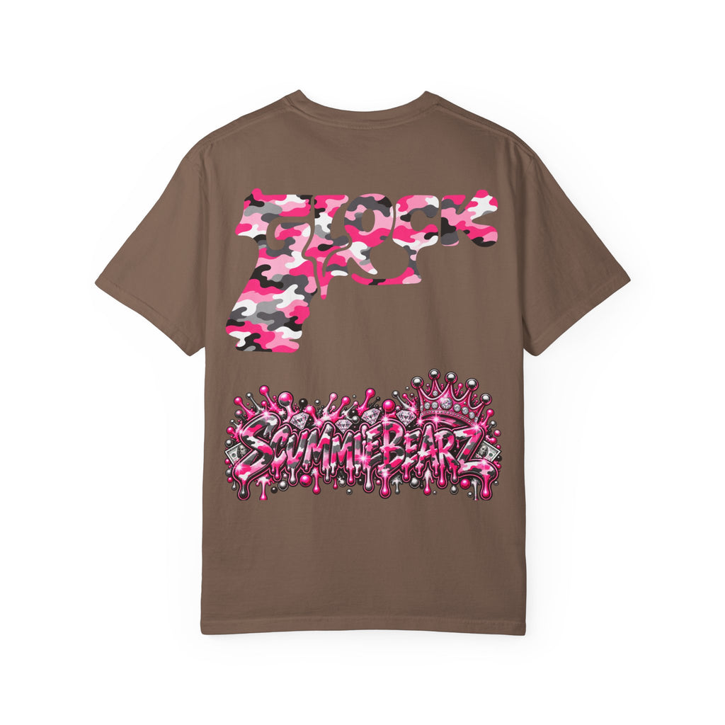 Unisex Garment-Dyed T-shirt-PINK CAMO MASK LOGO GLOCK -SCUMMIEBEARZ™