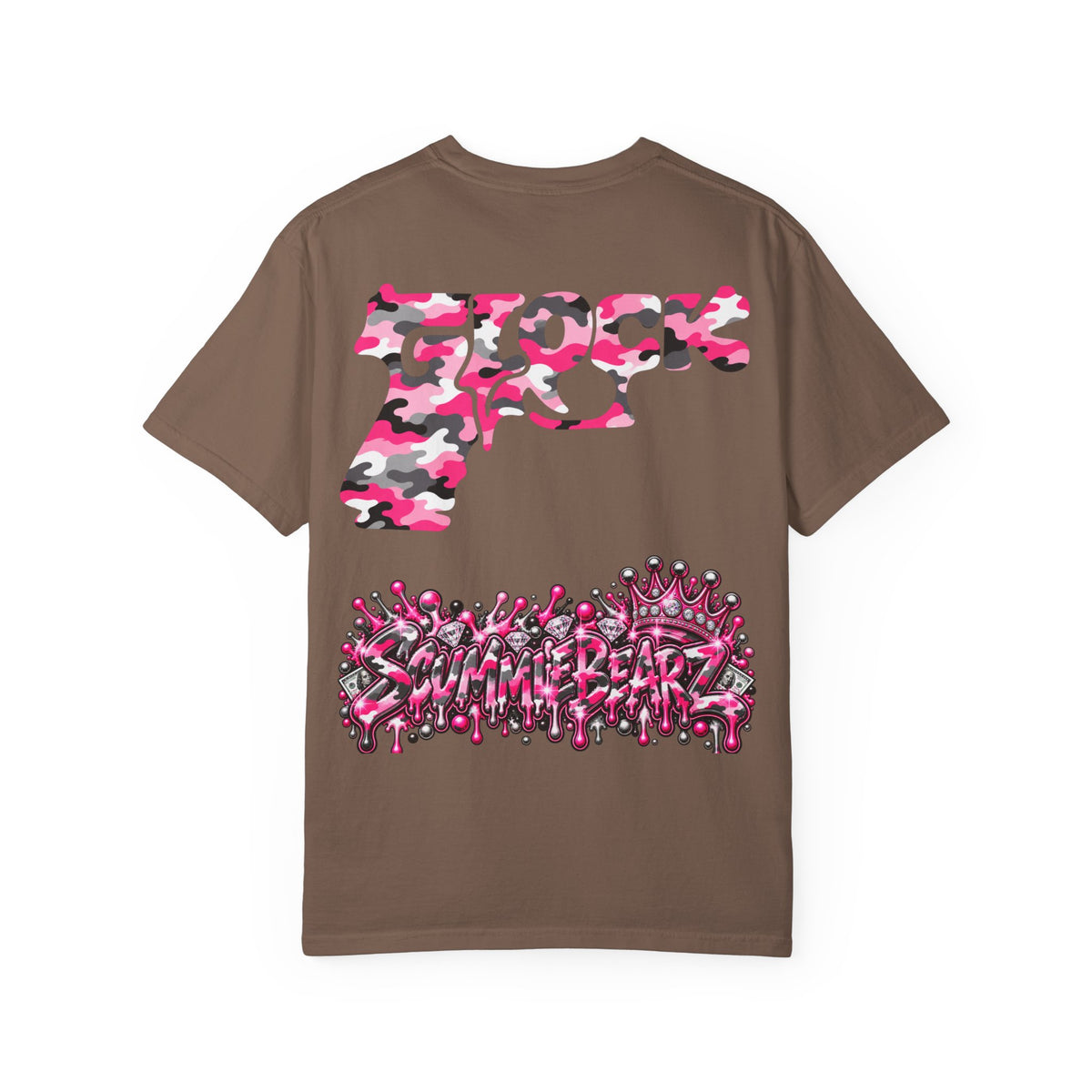Unisex Garment-Dyed T-shirt-PINK CAMO MASK LOGO GLOCK -SCUMMIEBEARZ™