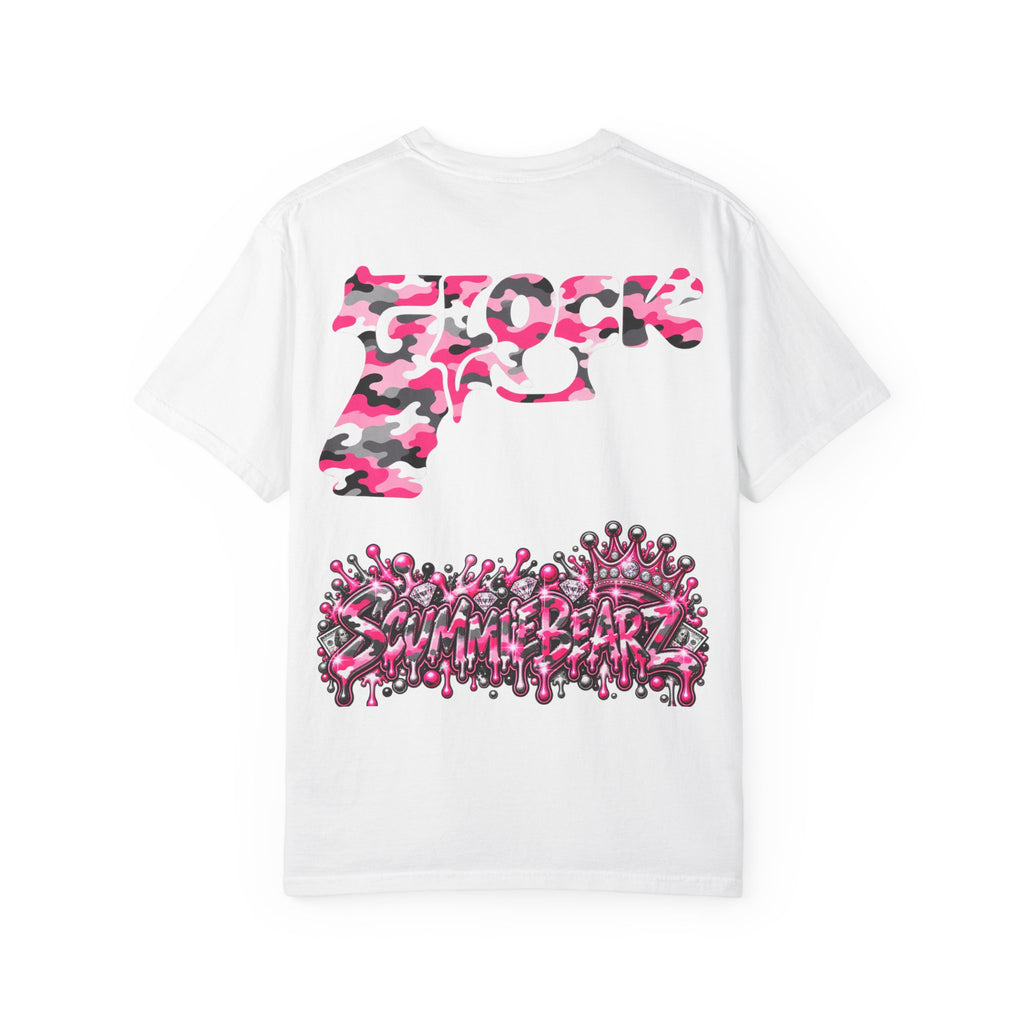 Unisex Garment-Dyed T-shirt-PINK CAMO MASK LOGO GLOCK -SCUMMIEBEARZ™