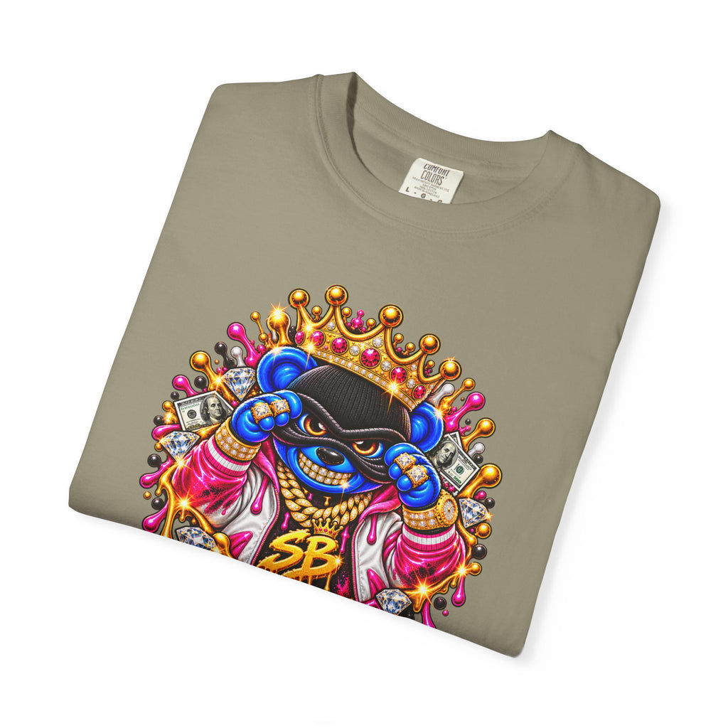 Unisex Garment-Dyed T-shirt-BLUE&PINK CROWN MASK LOGO PRAY BIG -SCUMMIEBEARZ™
