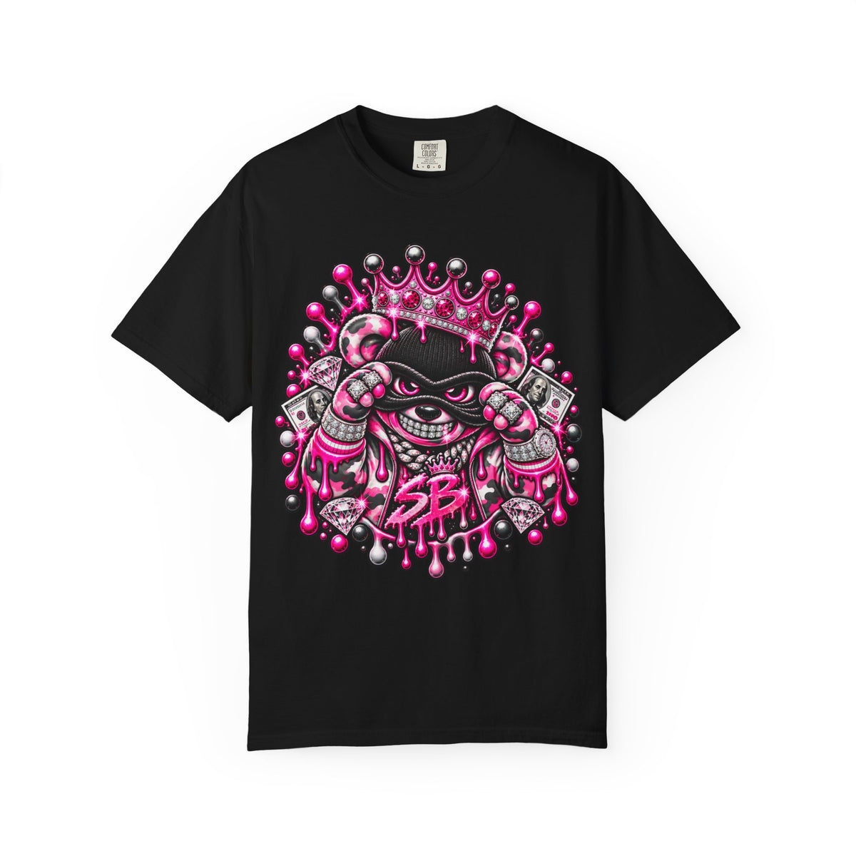 Unisex Garment-Dyed T-shirt-PINK CROWN MASK LOGO GLOCK -SCUMMIEBEARZ™