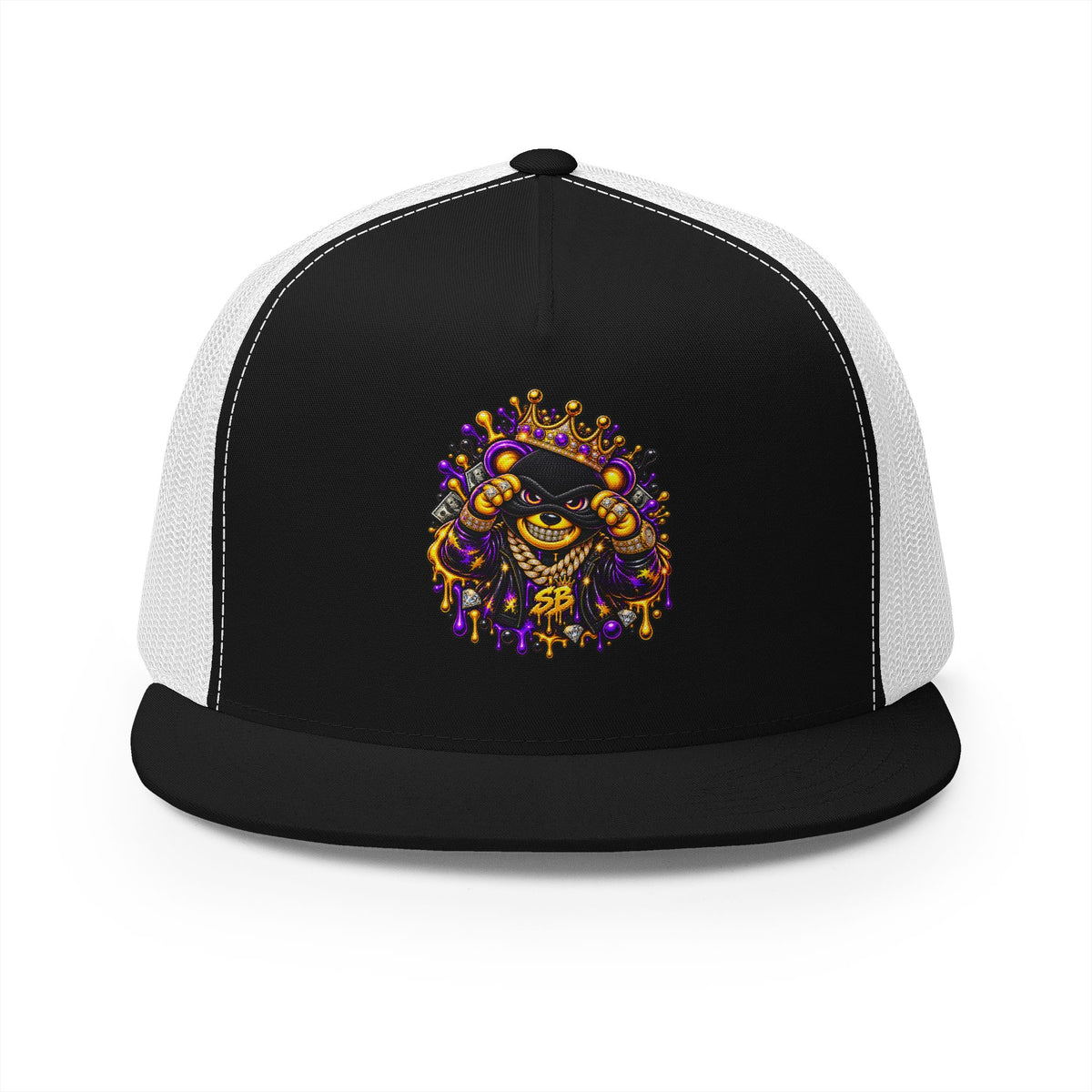 5 Panel Trucker Cap-PURPLE/GOLD SB MASK LOGO-SCUMMIEBEARZ™