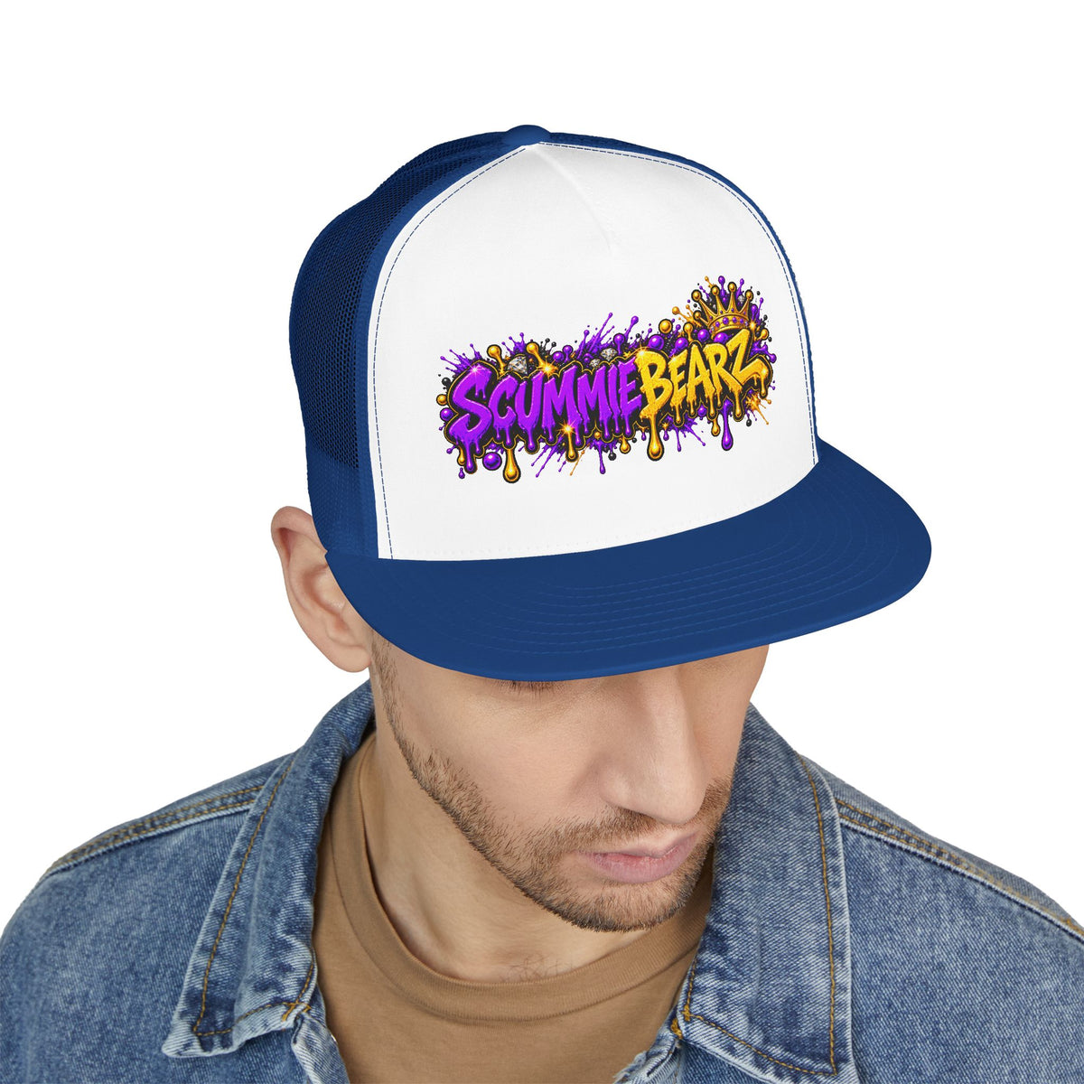 5 Panel Trucker Cap-PURPLE/GOLD SCUMMIEBEARZ LOGO-SCUMMIEBEARZ™