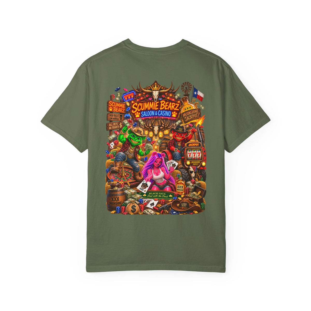 Unisex Garment-Dyed T-shirt-HILLBILLY CROWN SB LOGO HILLBILLY CASINO -SCUMMIEBEARZ™