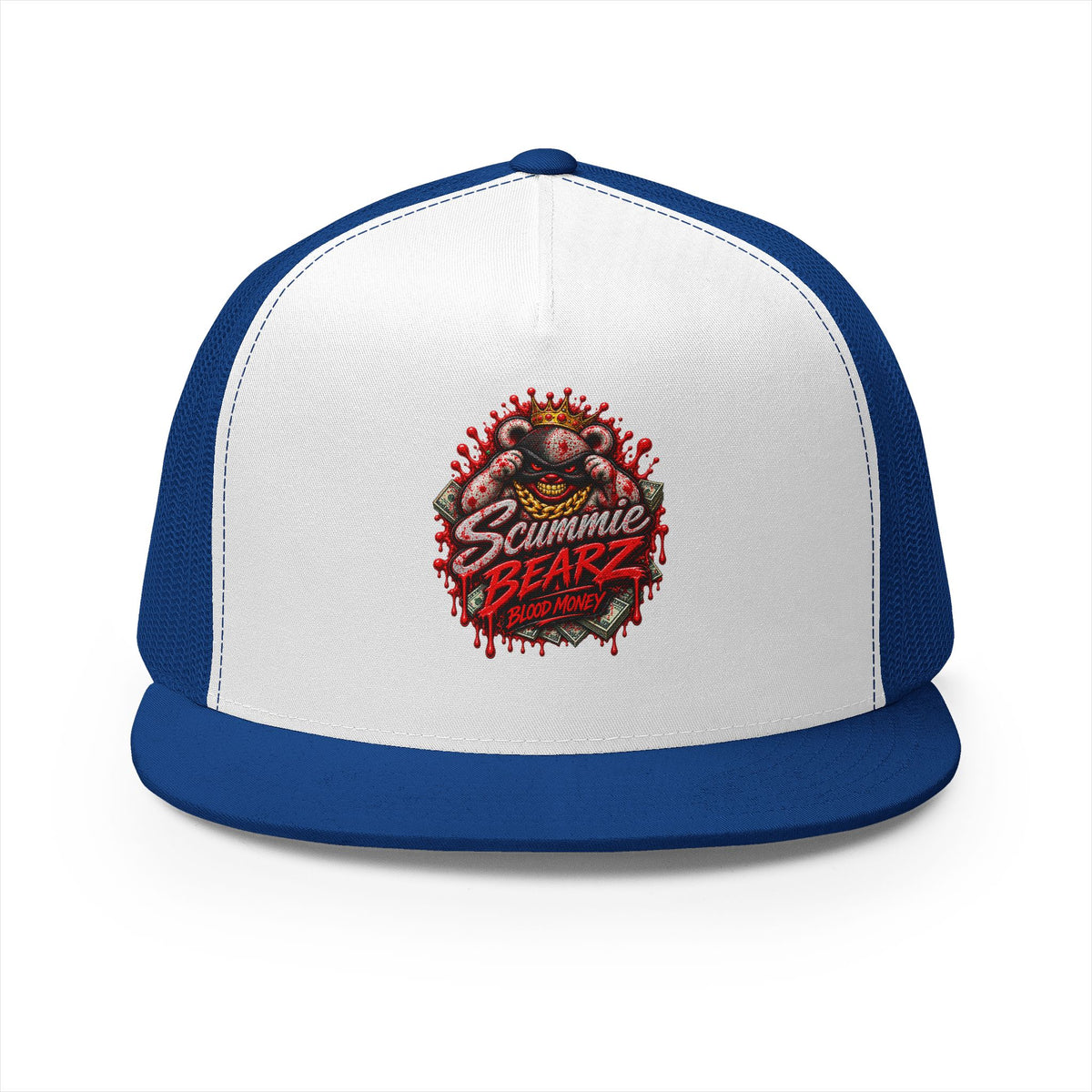 5 Panel Trucker Cap-	RED BLOOD MONEY MASK LOGO-SCUMMIEBEARZ™