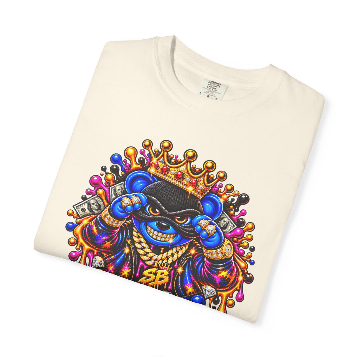 Unisex Garment-Dyed T-shirt-BLUE&PINK CROWN MASK LOGO MONEY GLOCK CROWN SB LOGO-SCUMMIEBEARZ™
