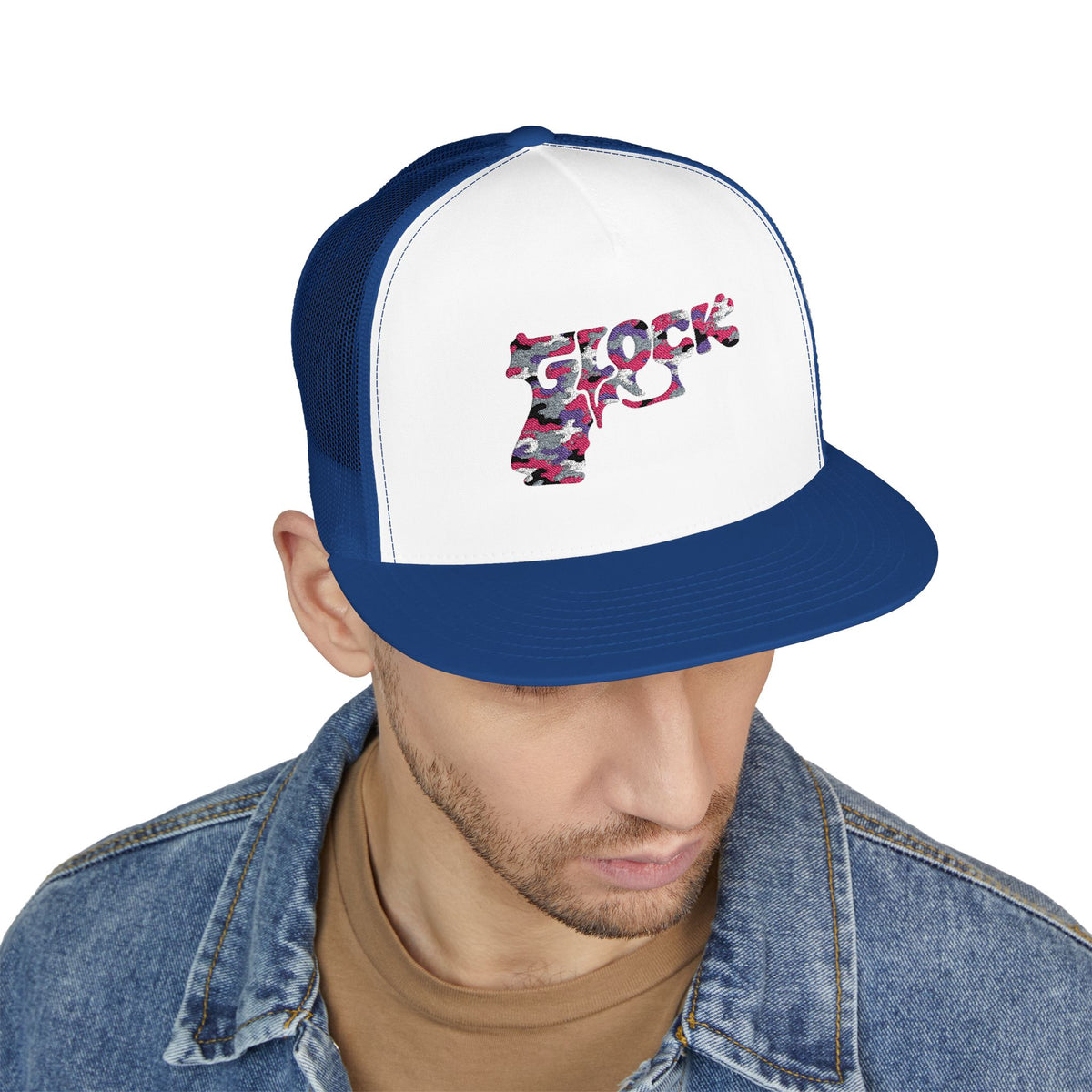 5 Panel Trucker Cap-PINK CAMOUFLAGE GLOCK LOGO-SCUMMIEBEARZ™️