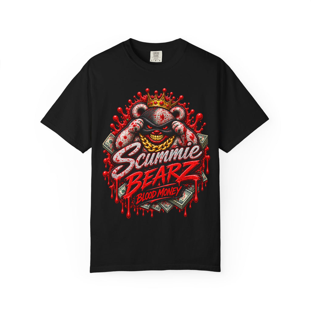 Unisex Garment-Dyed T-SHIRT-BLOOD MONEY GLOCK/MASK LOGO-SCUMMIEBEARZ™