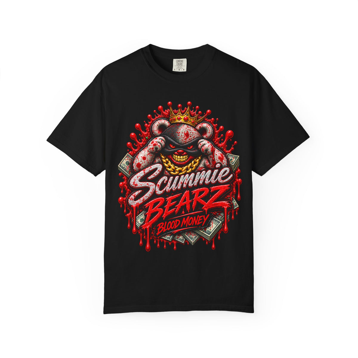 Unisex Garment-Dyed T-SHIRT-BLOOD MONEY GLOCK/MASK LOGO-SCUMMIEBEARZ™